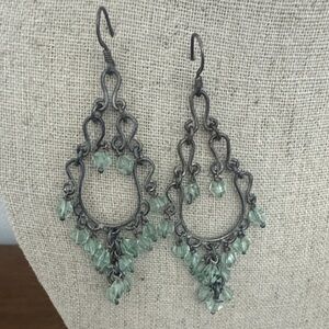 Elegant Silver and Blueish Green Dangle Earrings